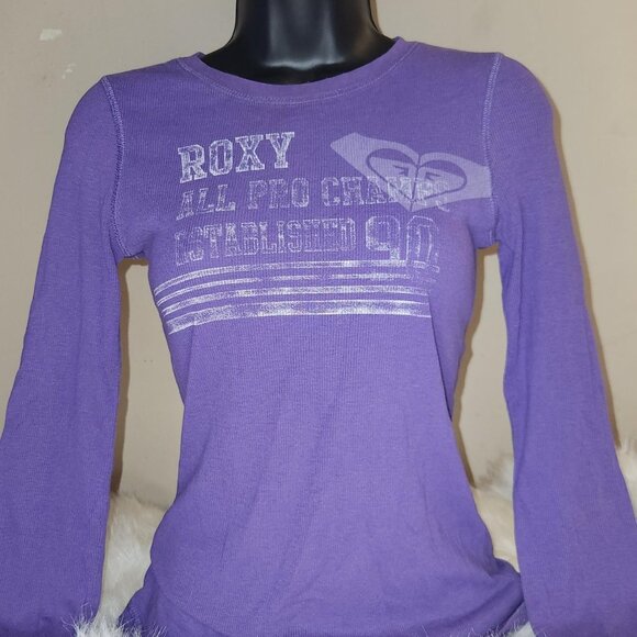 Y2k Roxy Purple Ribbed Henley Longsleeve 💜💜💜 - Picture 3 of 8